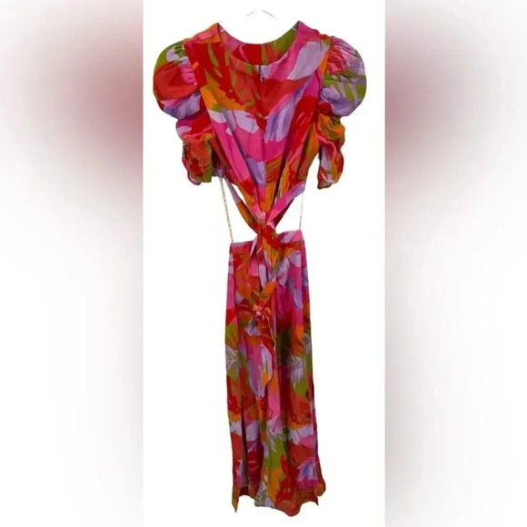 New Farm Rio Colorful Leaves Cut-out Midi Dress Size XS B2019 - Picture 6 of 7